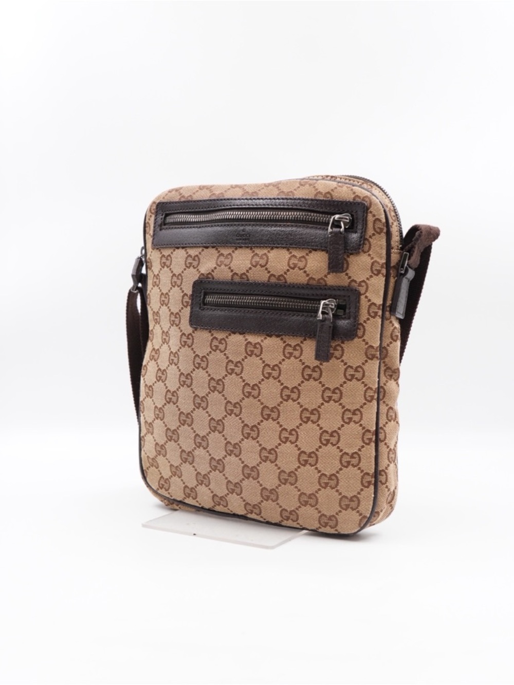 Gucci Brown Monogram Messenger Bag with Dark Brown Trim - Picture 3 of 11